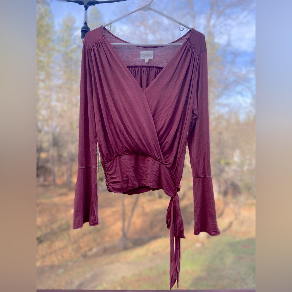 Anthropologie Deletta Bell-sleeve Faux-wrap Top